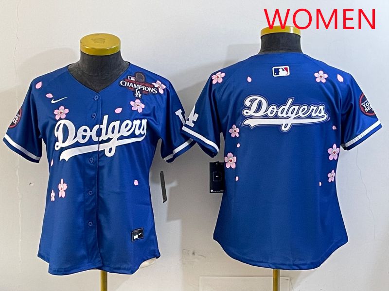 Women Los Angeles Dodgers Blank Blue Sakura Edition 2025 Nike MLB Jersey style 14->women mlb jersey->Women Jersey